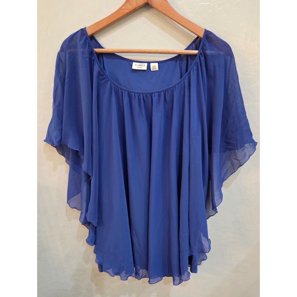 Cato Woman Royal Blue Flutter Sleeve Chiffon Layered Blouse Plus Size 18/20W Top